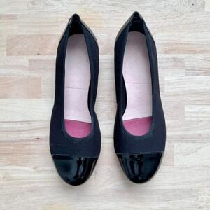 Black fabric + patent leather ballet flat Size 9 wide